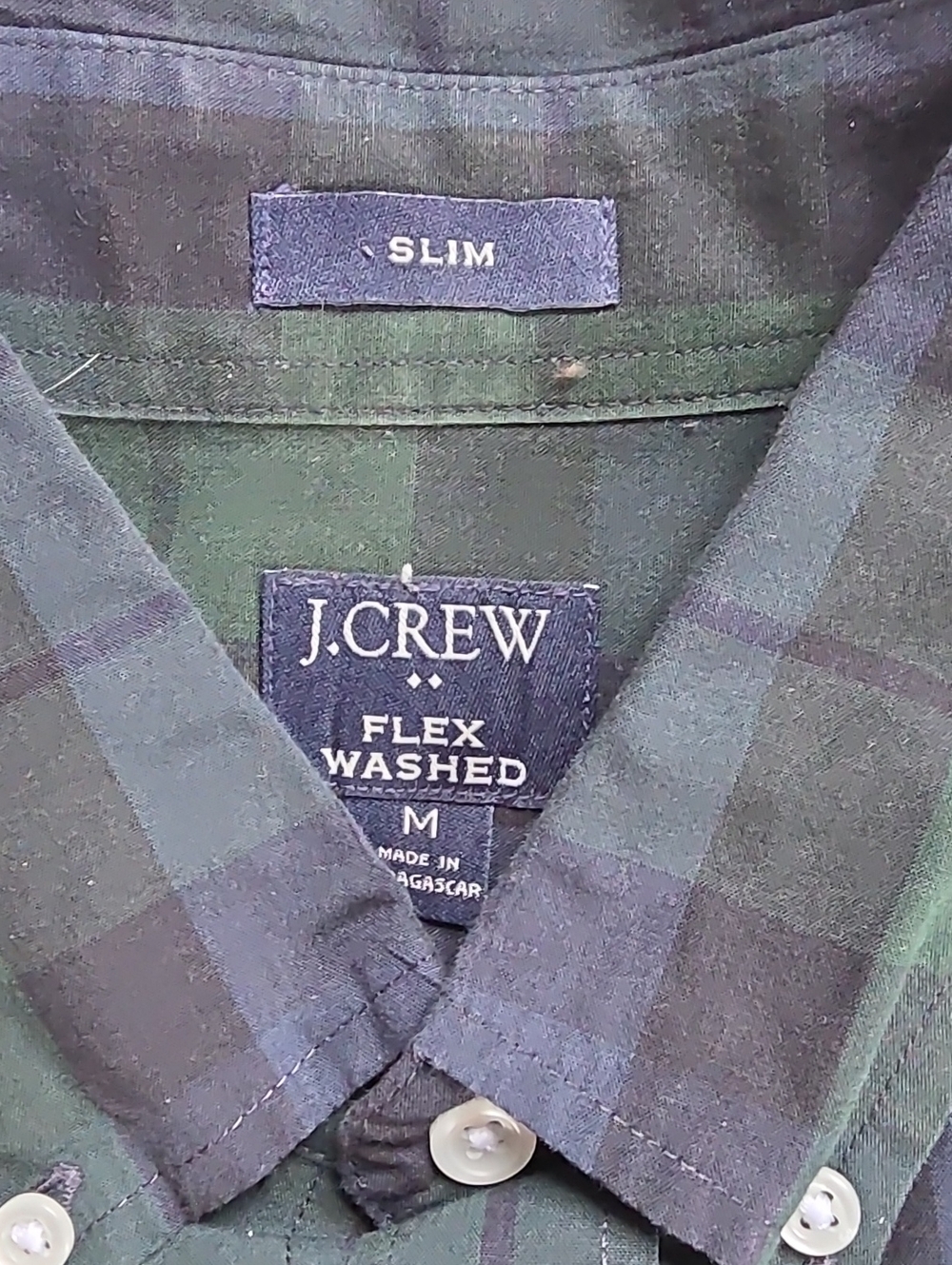 J. Crew Slim Green and Black Plaid Button-Down Shirt